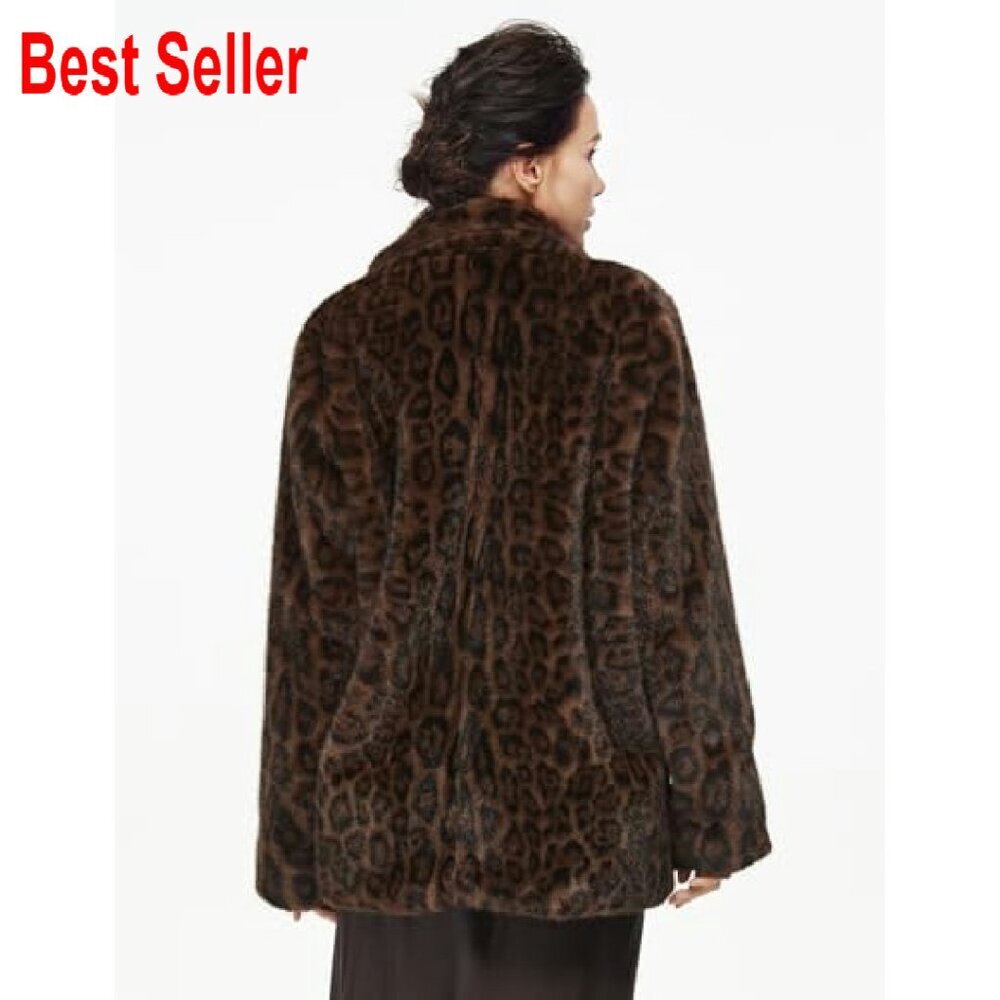 Leopard Print Faux Fur Cropped Jacket Y2K Retro Chic Outerwear with Pockets - Picture 5 of 8